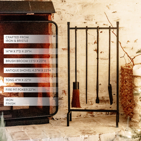 4 Piece Black Iron Fireplace Tool Set