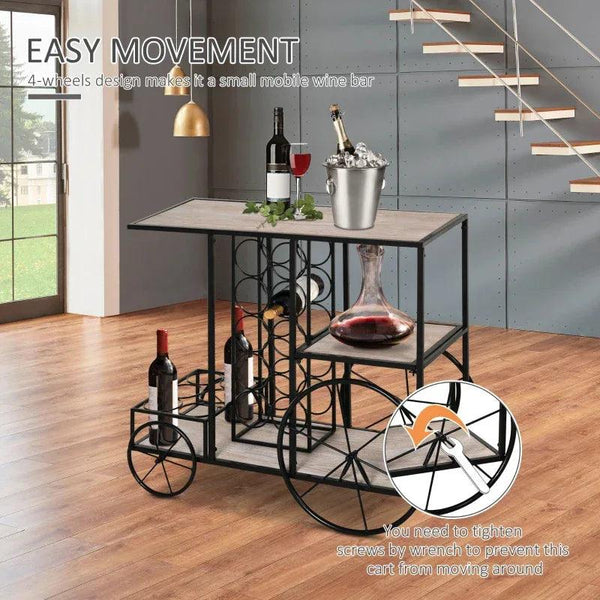 16-Bottle Mobile Bar Cart with Wine Rack Storage, Featuring an Elegant Design & Three Shelves for Storage/Display - Gifts for You 'n Me