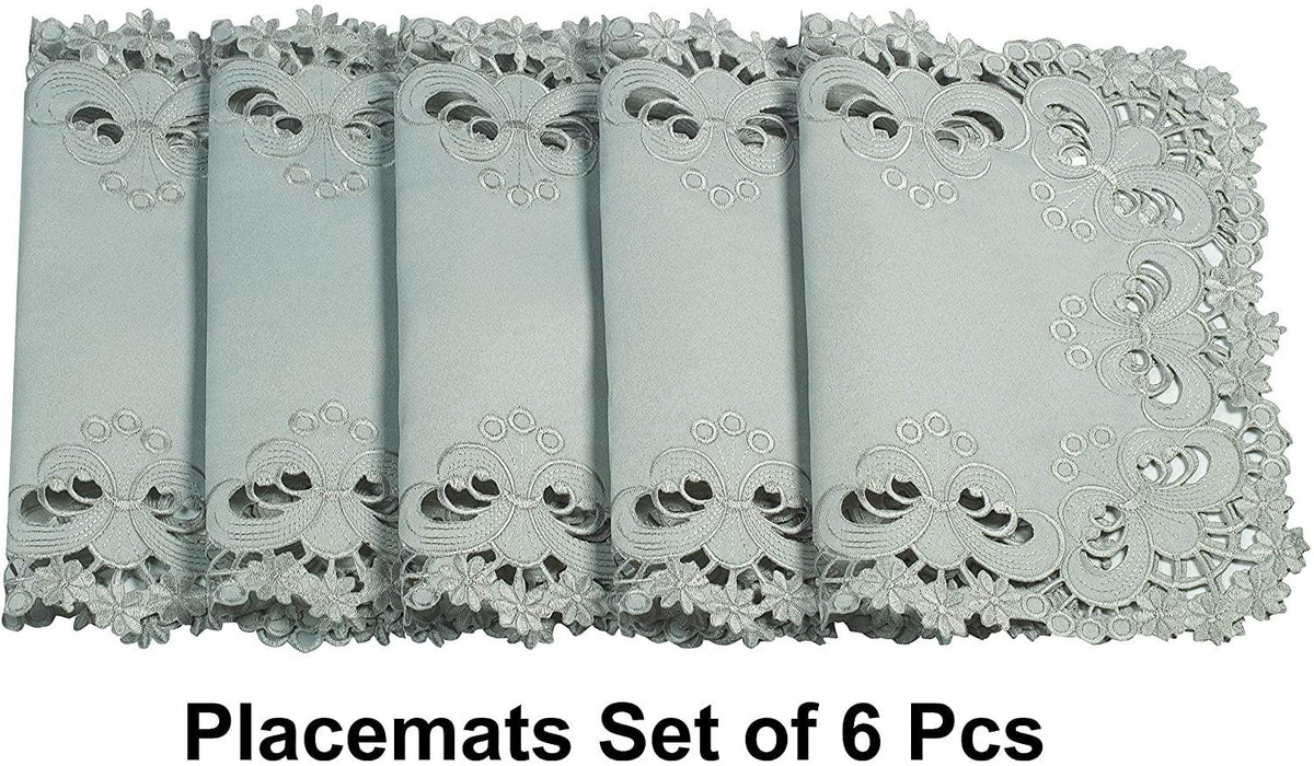 Embroidered Placemats - Gray European Embroidery Dining Table Mats | Rustic & Vintage