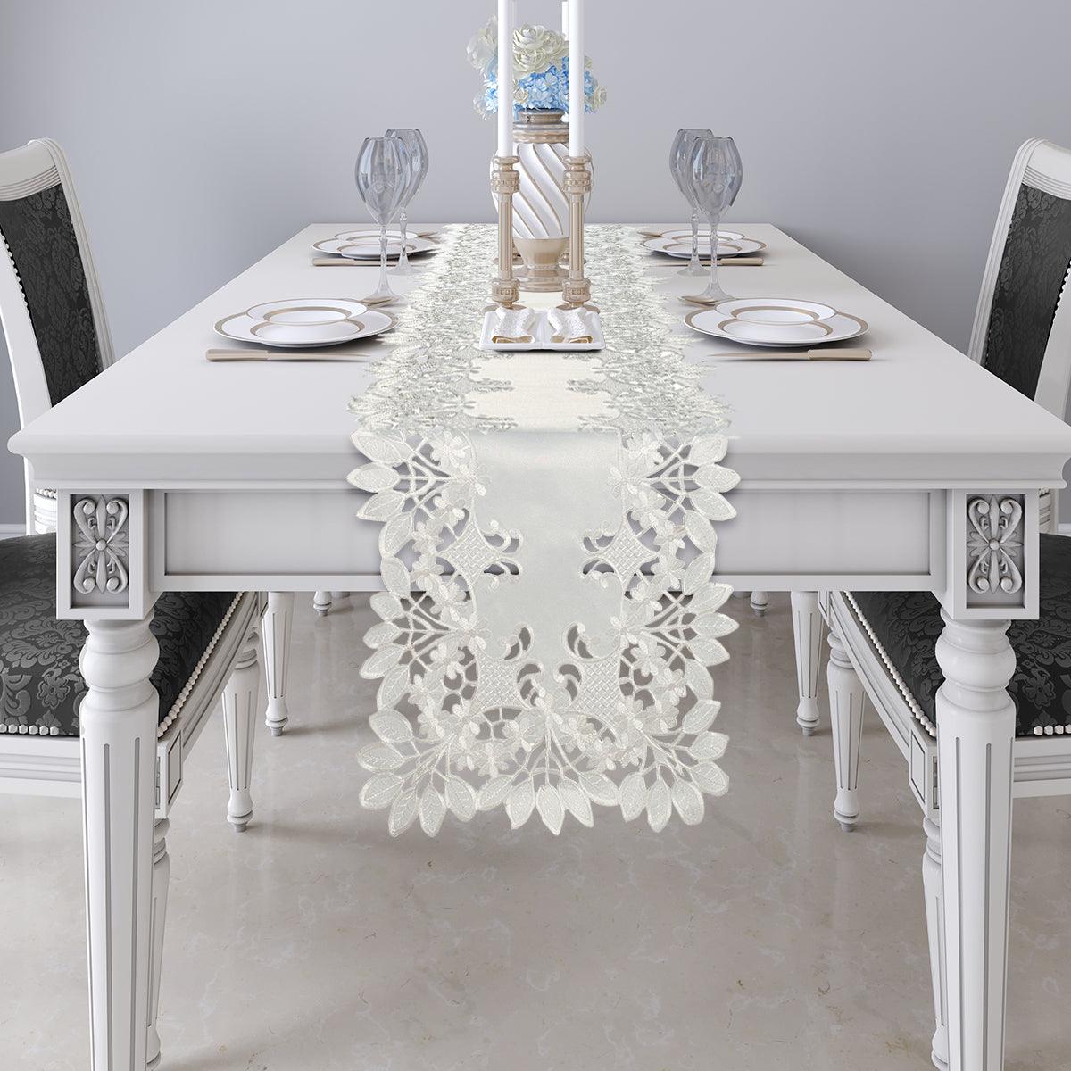 White Table Runner – Deandra Collection, 14x108 Inch