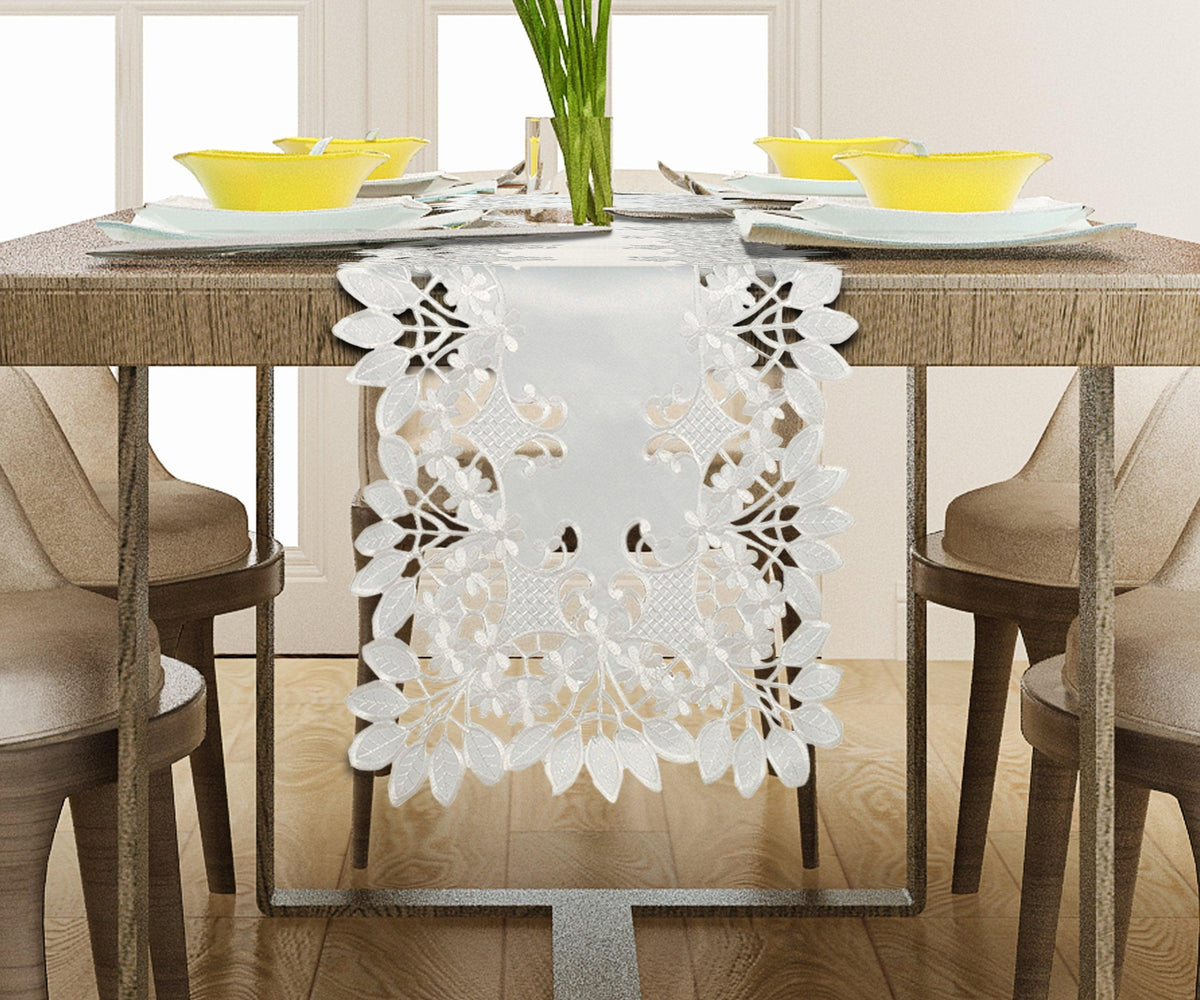 White Table Runner – Deandra Collection, 14x108 Inch