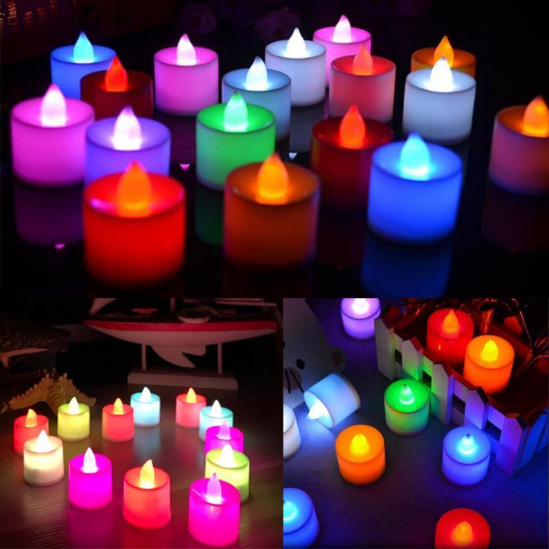 Flameless LED Tea Lights Candles Battery Powered Colorful Flickering Pillar Flickering Bright Tea lights Battery Operated/Powered Flameless Candles White Base Candles Tea light Romantic party Home Decor