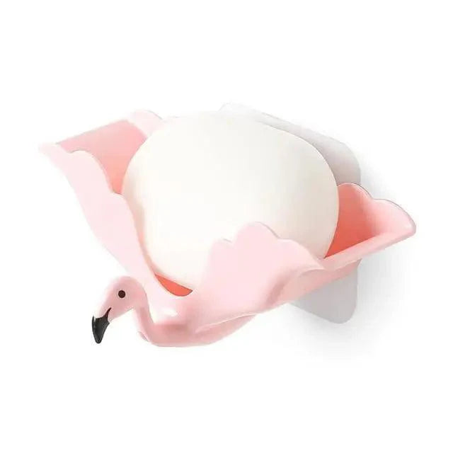 Flamingo Soap Dish Keep Soap Dry Clean Shower Soap Saver Tray Plastic Adhesive Drain Sponge Holder Bathroom Tool Soap Dish with Drains Soap Holder with Hooks Easy Dry SoapTray Easy Cleaning Soap Saver Extend Soap Life Powerful Adhesive No Drilling