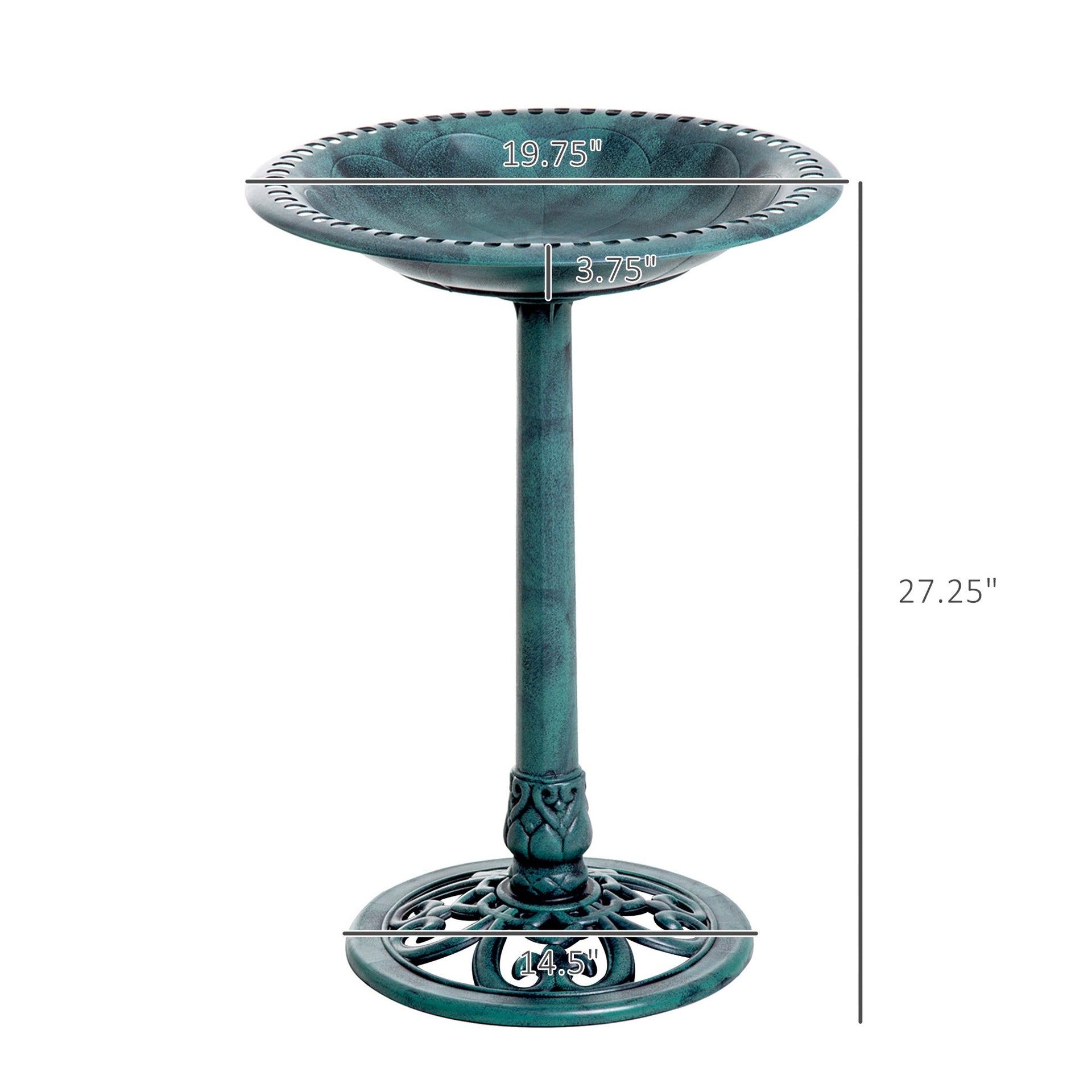 Resin Bird Bath Green Verdigris Pedestal 27 Inch