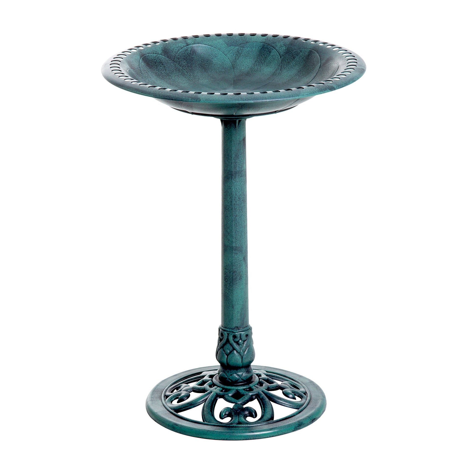 Resin Bird Bath Green Verdigris Pedestal 27 Inch