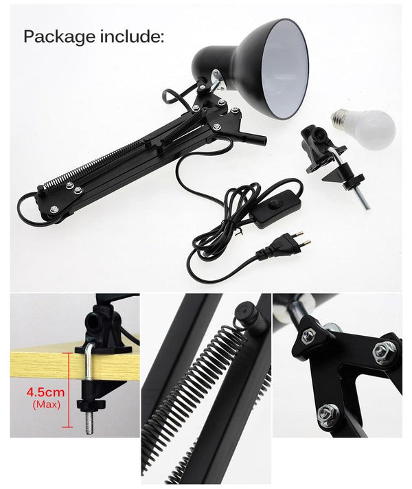 Flexible Led Desk Lamp Home Office Modern Table Lamp Metal Architect Adjustable Folding Reading Light Decorative Table Lamp Cute Study Lamps for Bedroom Décor