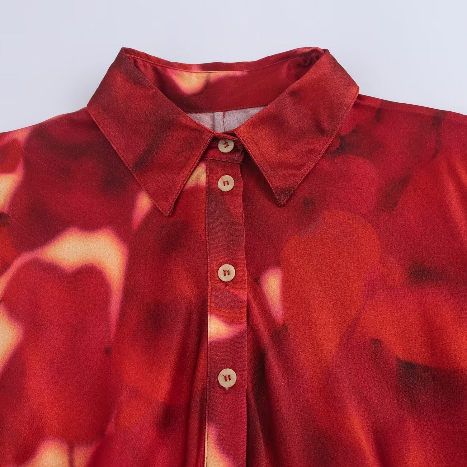 Flip collar single breasted printed shirt long skirt dress for women