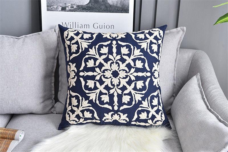 Floral Embroidered Throw Pillow Covers Cotton Pillowcase Sofa Couch For Home Decor Embroidery Throw Pillow Covers Square Cushion Case Modern Cushion Cover Square Pillowcase Decoration for Sofa Bed Chair Car 50x50cm