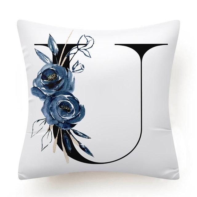 Floral Pillow Covers Alphabet Decorative Pillow Cases ABC Letter Flowers Cushion Covers Blue Flowers Polyester Pillowcase Decorative Sofa Pillows Cover Luxury Soft Materials