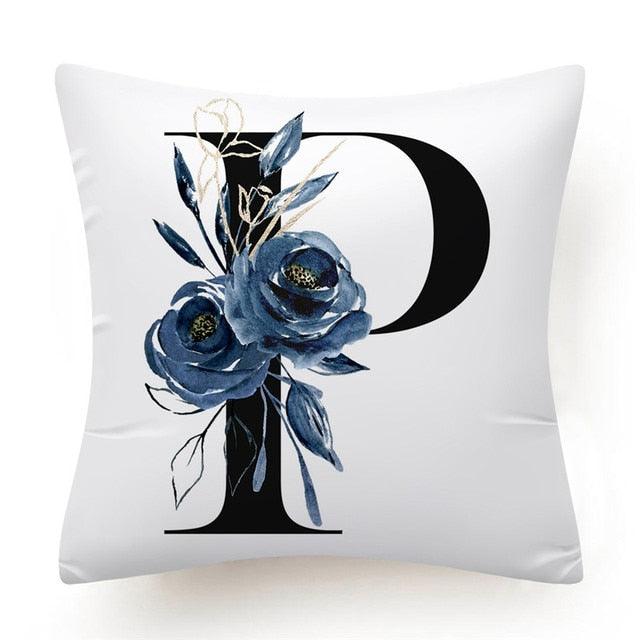 Floral Pillow Covers Alphabet Decorative Pillow Cases ABC Letter Flowers Cushion Covers Blue Flowers Polyester Pillowcase Decorative Sofa Pillows Cover Luxury Soft Materials