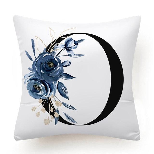 Floral Pillow Covers Alphabet Decorative Pillow Cases ABC Letter Flowers Cushion Covers Blue Flowers Polyester Pillowcase Decorative Sofa Pillows Cover Luxury Soft Materials