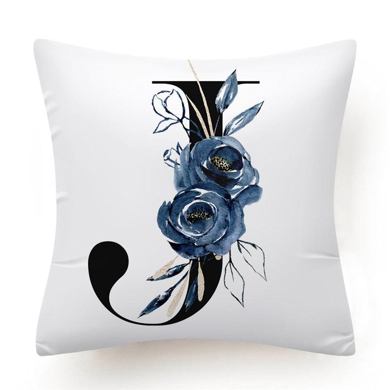 Floral Pillow Covers Alphabet Decorative Pillow Cases ABC Letter Flowers Cushion Covers Blue Flowers Polyester Pillowcase Decorative Sofa Pillows Cover Luxury Soft Materials
