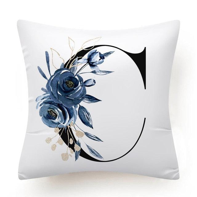 Floral Pillow Covers Alphabet Decorative Pillow Cases ABC Letter Flowers Cushion Covers Blue Flowers Polyester Pillowcase Decorative Sofa Pillows Cover Luxury Soft Materials