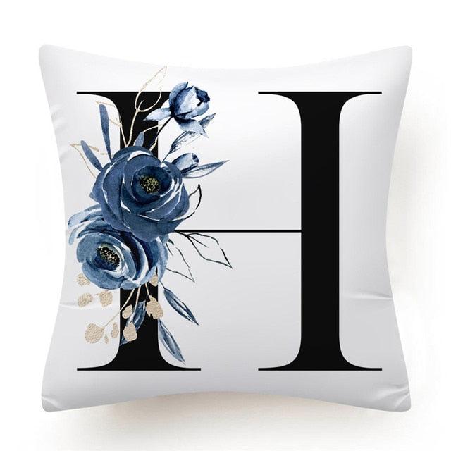 Floral Pillow Covers Alphabet Decorative Pillow Cases ABC Letter Flowers Cushion Covers Blue Flowers Polyester Pillowcase Decorative Sofa Pillows Cover Luxury Soft Materials