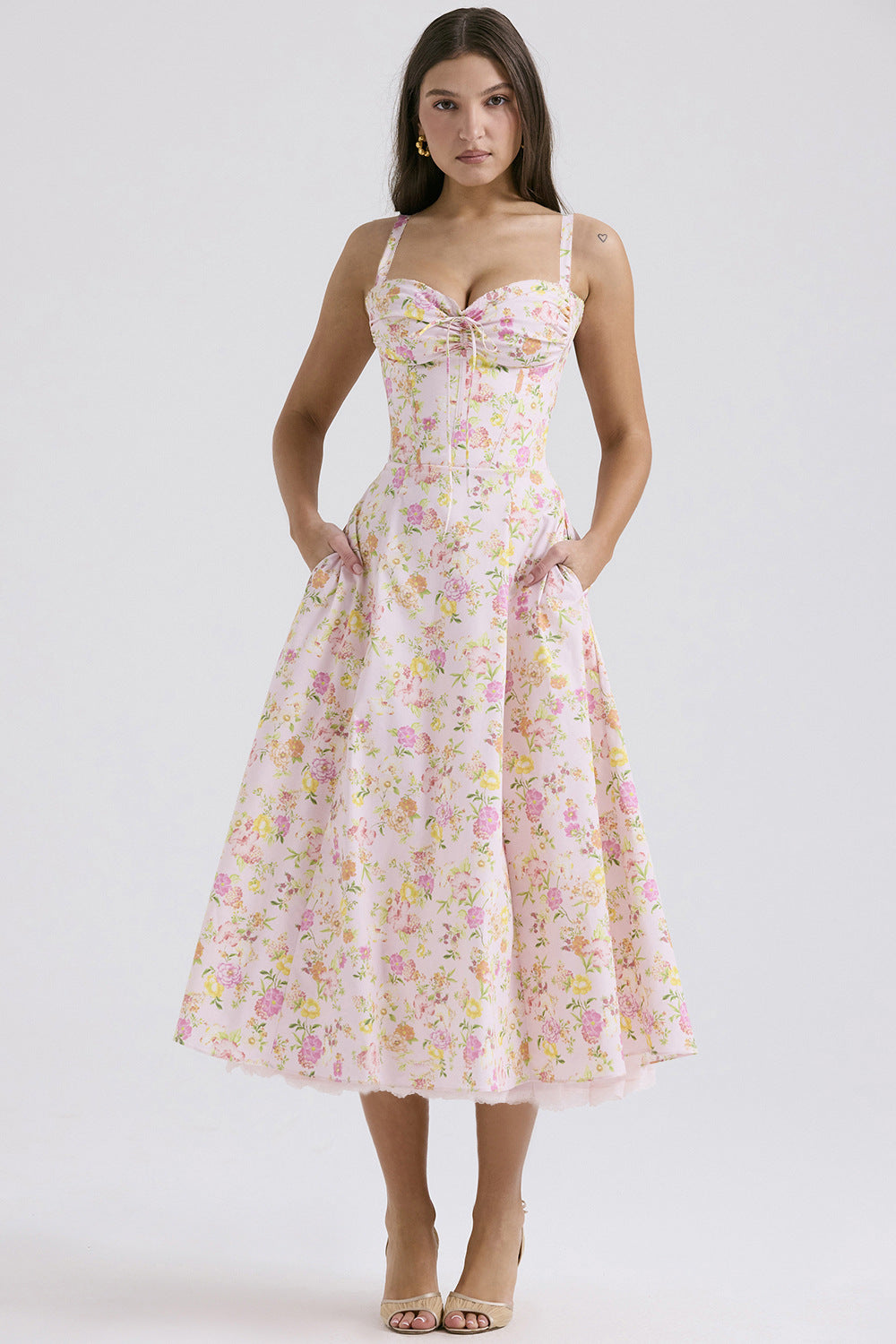 Floral series French summer camisole gentle style dress slimming floral camisole long skirt