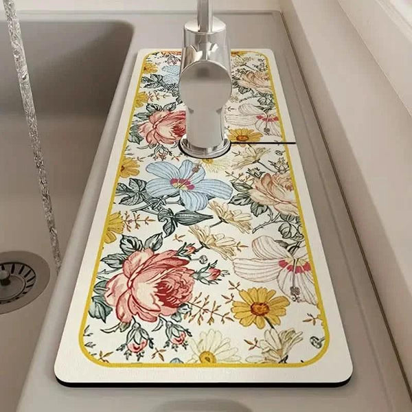 Floral Sink Faucet Absorbent Mat