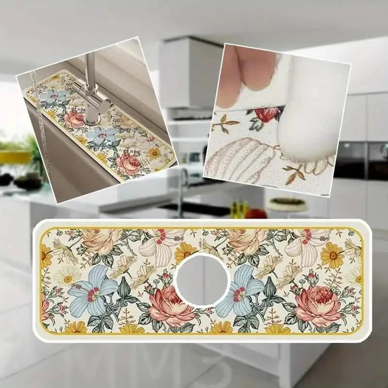 Floral Sink Faucet Absorbent Mat