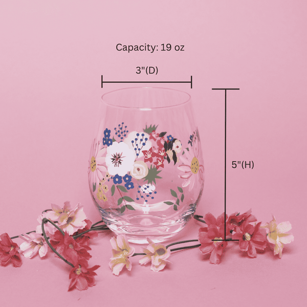 Painted Floral Stemless Wine Glasses