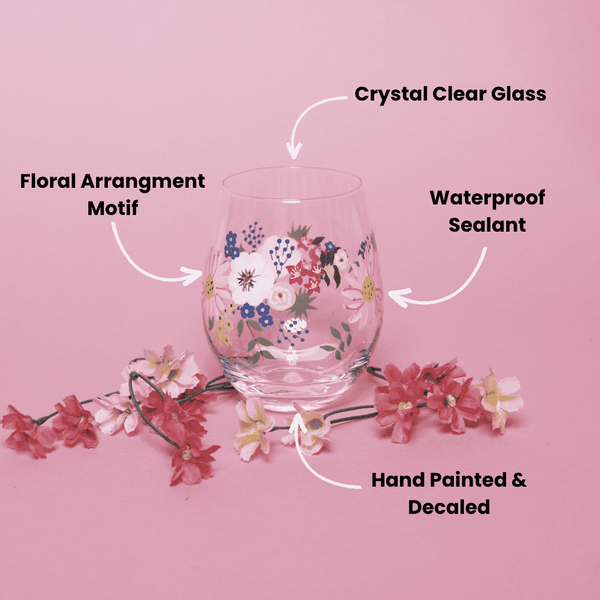 Painted Floral Stemless Wine Glasses