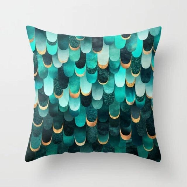 Flower Leaves Pattern Throw Pillow Case Teal Blue Cushion Covers Modern Teal Throw Pillow Covers Ocean Bohemia Decorative Couch Pillow Cases Sea Cotton Linen Decorative Pillowcases