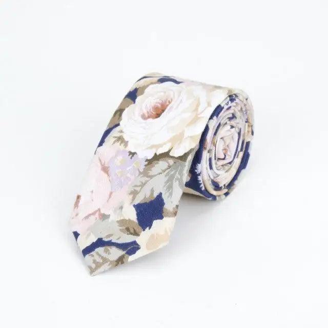 Flower Theme Cotton Slim Men Necktie Casual Business Design Skinny Necktie Floral Print Party Necktie For Men