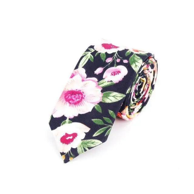 Flower Theme Cotton Slim Men Necktie Casual Business Design Skinny Necktie Floral Print Party Necktie For Men