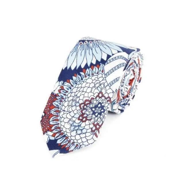Flower Theme Cotton Slim Men Necktie Casual Business Design Skinny Necktie Floral Print Party Necktie For Men