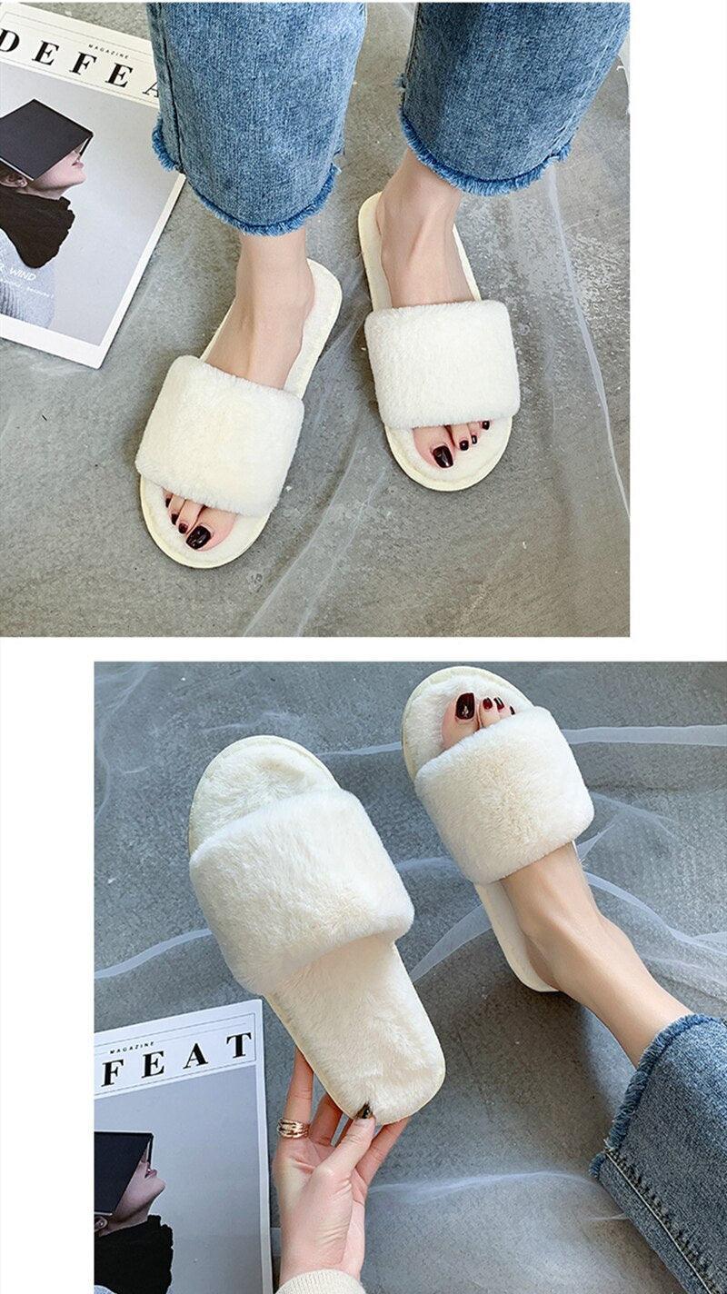 Fluffy Slippers Women Cozy Faux Fur Cross Indoor Floor Slides Flat Soft Furry Shoes Fluffy Furry Fur Slippers Flip Flop Open Toe Cozy House Memory Foam Sandals Slides Soft Flat Comfy Slippers