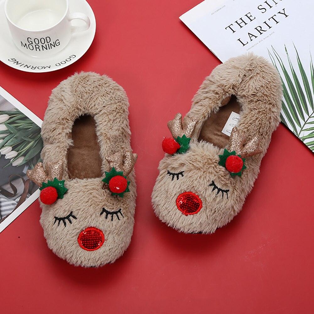 Fluffy Slippers Women Warm Cute Christmas Slippers Indoor Non-Slip Cotton Slippers For Home Cozy Soft Memory Foam House Slippers Cozy Fluffy Fuzzy Bedroom Slippers Indoor Outdoor Home Warm Slippers