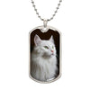 Fluffy White Kitty Necklace - Military Chain (Silver)