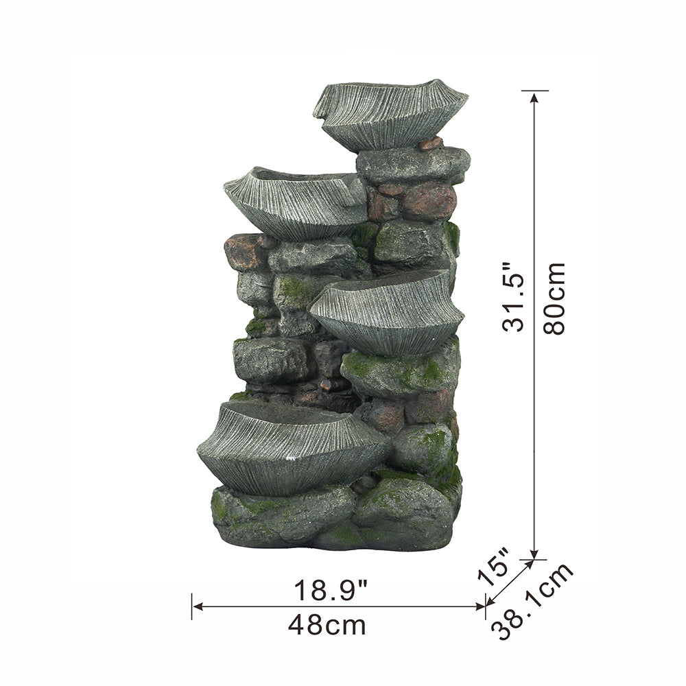 Resin Fluted Basin Tiered Outdoor Water Fountain 650 GPH