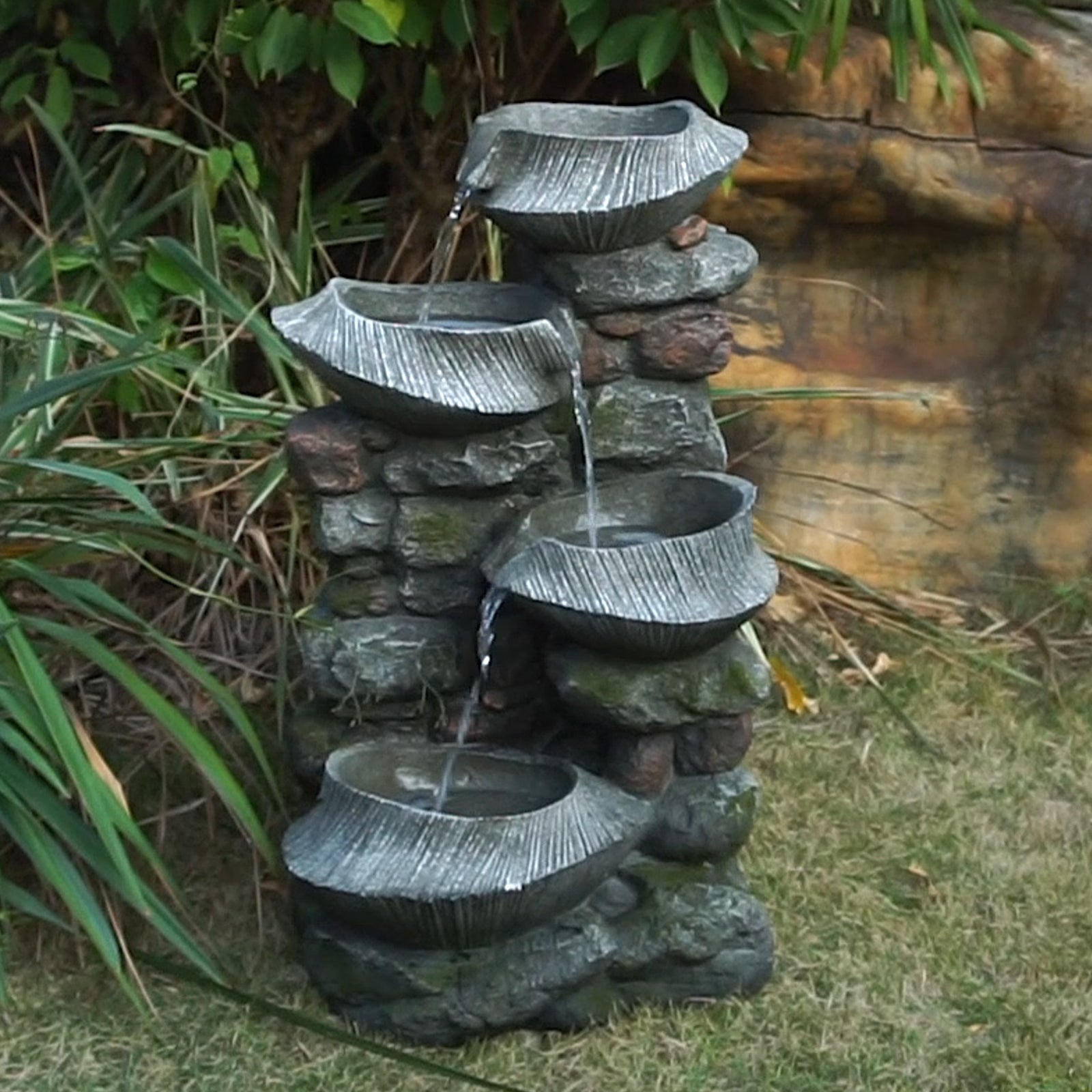 Resin Fluted Basin Tiered Outdoor Water Fountain 650 GPH