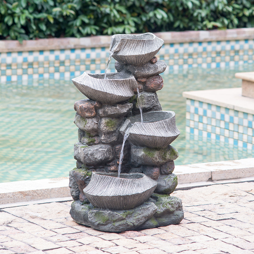 Resin Fluted Basin Tiered Outdoor Water Fountain 650 GPH