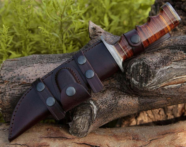 Flux Bowie Knife with Stacked Leather Handle - Gifts for You 'n Me