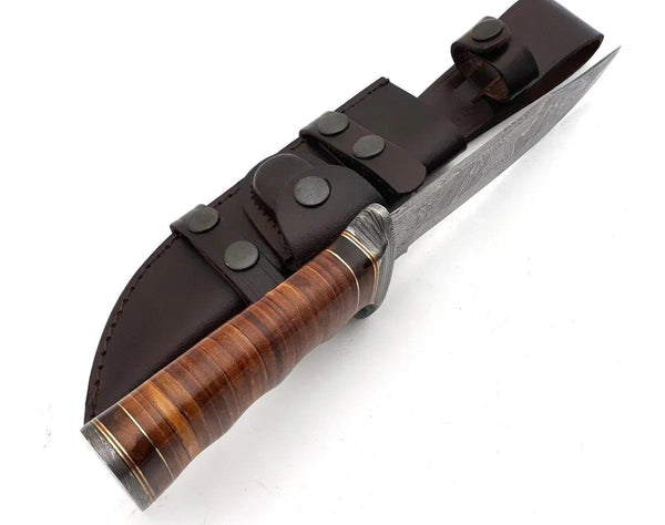 Flux Bowie Knife with Stacked Leather Handle - Gifts for You 'n Me