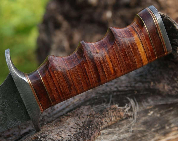 Flux Bowie Knife with Stacked Leather Handle - Gifts for You 'n Me