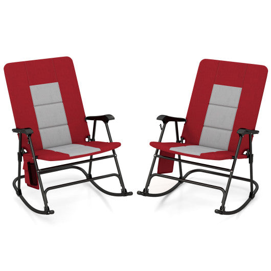 Foldable Rocking Padded Portable Camping Chair with Backrest and Armrest -Red