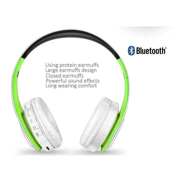 Folding Bluetooth White Blue Wireless Stereo Headphones Headset Mic Support Comfortable Earmuffs Modern Simple Design