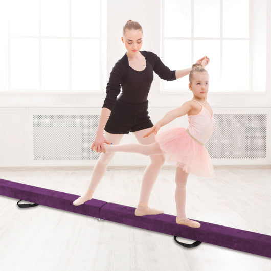 Folding Balance Beam with Solid Wood Base and Anti-slip Bottom-Purple