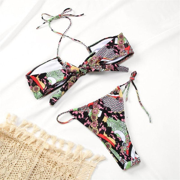 Folds Bikini Swimsuit Push Up Bikini Set Bathing Suit Women Swimwear Thong Bikini Two Pieces Bathing Suit for Women Triangle Top Bottom Solid Color Bikinis Beachwear Swimsuits