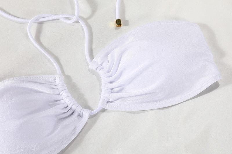 Folds Bikini Swimsuit Push Up Bikini Set Bathing Suit Women Swimwear Thong Bikini Two Pieces Bathing Suit for Women Triangle Top Bottom Solid Color Bikinis Beachwear Swimsuits