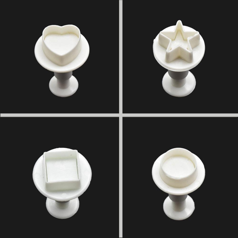 Fondant Cake Cookie Cutter Embossed Ejector Stamp Plunger Mold Kitchen Baking Cake Decorating Tools  Heart Shaped Cookie Mold Hand Press Cookie Dessert Cutter Pastry Decoration Tool Mooncake Maker