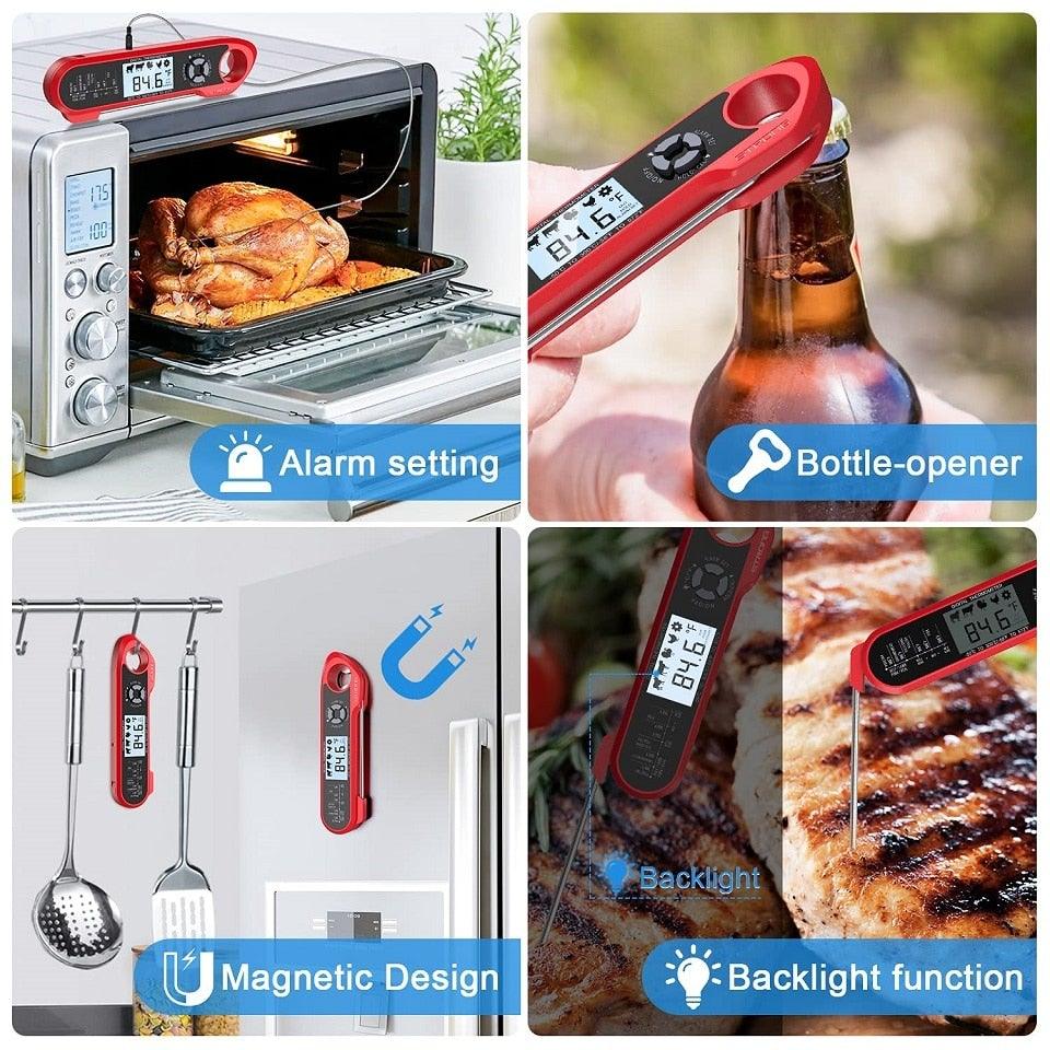 Food Kitchen Digital Meat BBQ Thermometer Dual Probe Design Waterproof Cooking Tools Instant Read Food Thermometer with Alarm and Calibration Function Waterproof Cooking Thermometer for Grilling Baking BBQ Candy Milk