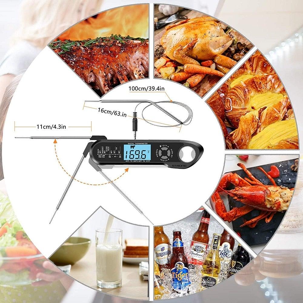 Food Kitchen Digital Meat BBQ Thermometer Dual Probe Design Waterproof Cooking Tools Instant Read Food Thermometer with Alarm and Calibration Function Waterproof Cooking Thermometer for Grilling Baking BBQ Candy Milk