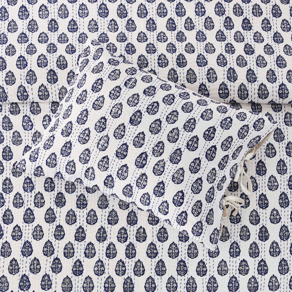 Hand Stitched Block Print Kantha Pillow Sham Pairs