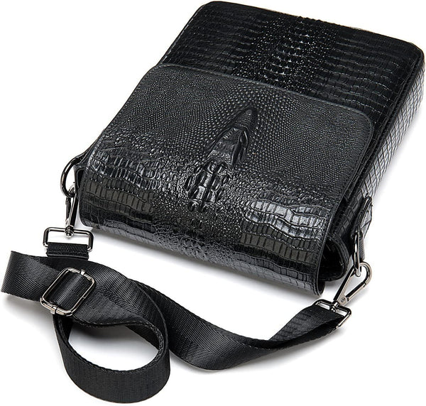 FR Fashion Co. Men's Crocodile Leather Crossbody Bag