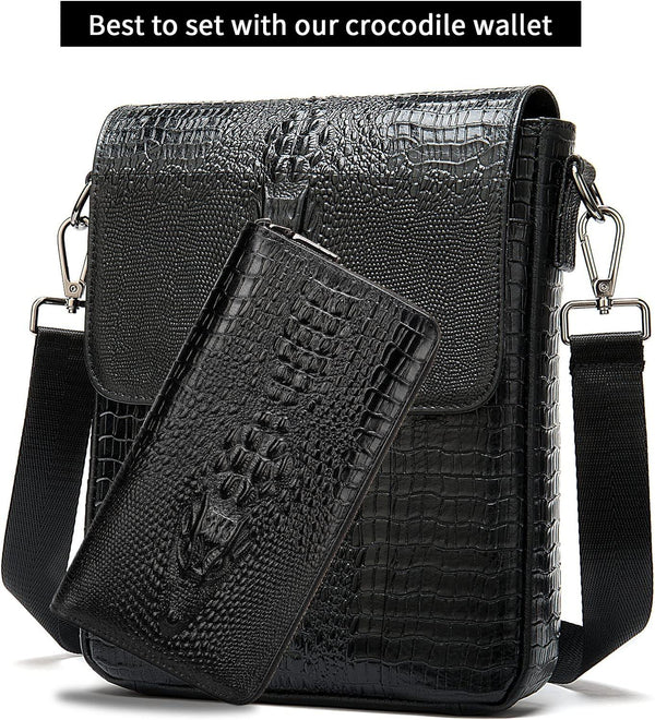 FR Fashion Co. Men's Crocodile Leather Crossbody Bag