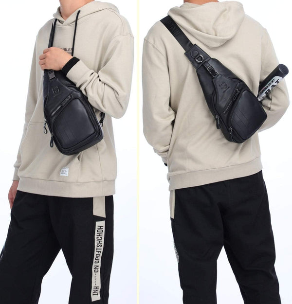 FR Fashion Co. Men's Leather Crossbody Chest Bag