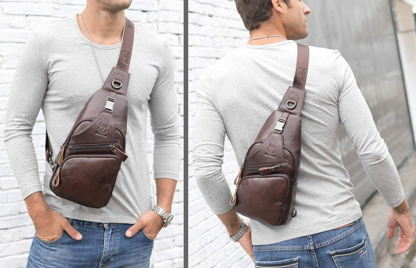FR Fashion Co. Men's Leather Crossbody Chest Bag
