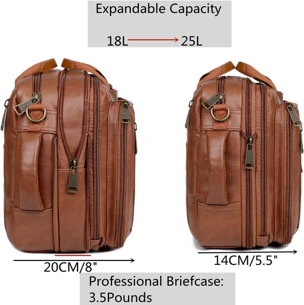 FR Fashion Co. 16″ Convertible Leather Laptop Backpack Briefcase